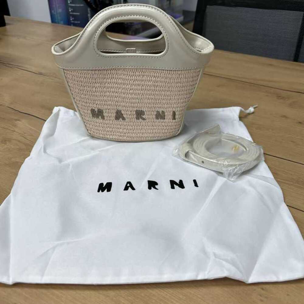 Marni Embroidered Logo Mini Straw Bucket Bag